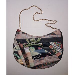 Vintage Y2k Boho Multi Colored Fabric‎ Patchwork Chained Clutch Purse